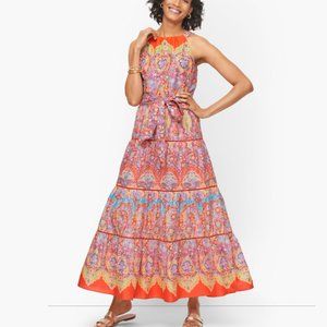 LAST CAL! Talbots Petite Tiered Halter Medallion Print Maxi Dress in Coral